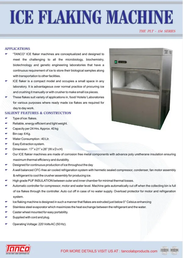 Ice Flaking Machine - Manufacturer - Tanco Lab Products India