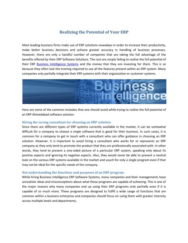 Realizing the Potential of Your ERP