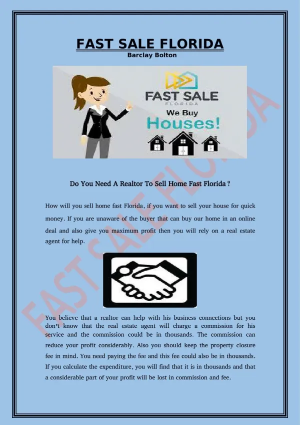 Do You Need A Realtor To Sell Home Fast Florida?