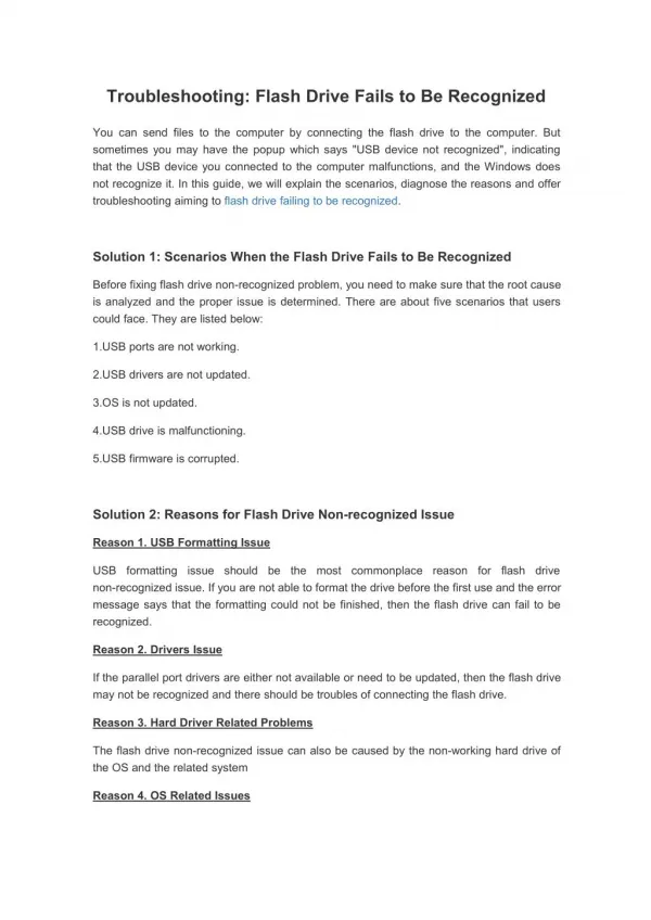 Troubleshooting: Flash Drive Fails to Be Recognized