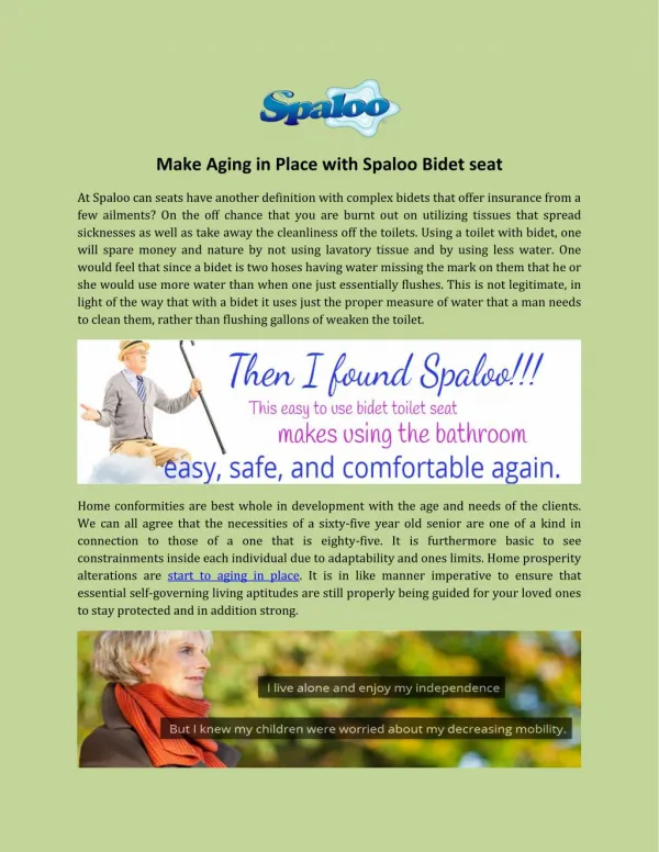 Make Aging in Place with Spaloo Bidet Seat