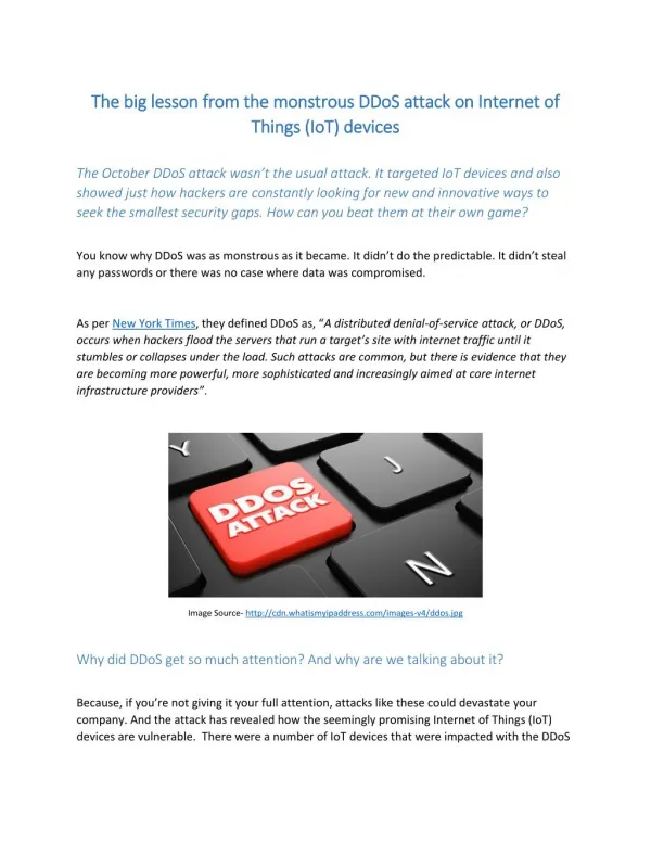 The big lesson from the monstrous DDoS attack on Internet of Things (IoT) devices