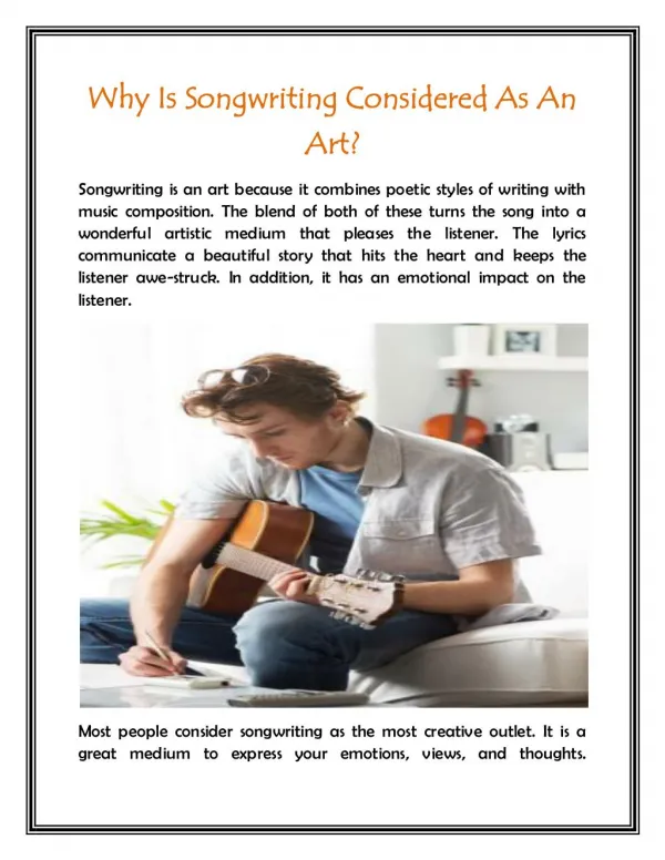 Why is Songwriting considered as an Art?