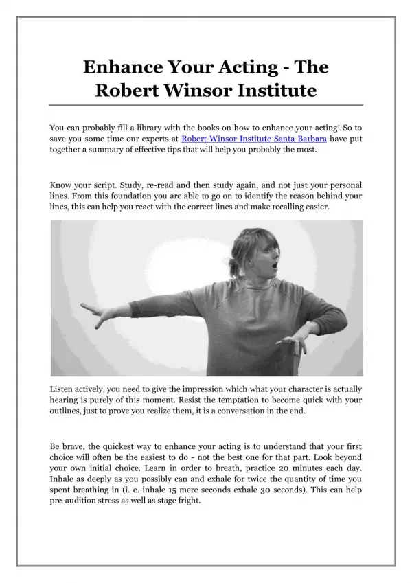 Enhance Your Acting - The Robert Winsor Institute