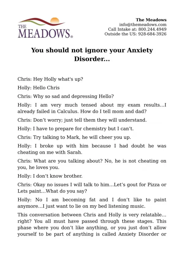 You should not ignore your Anxiety Disorder...