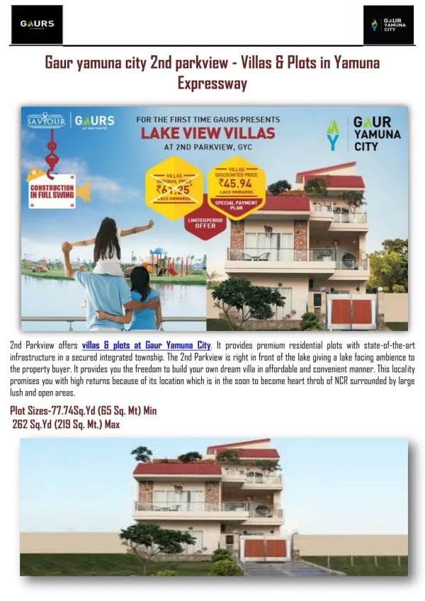 Villas & Plots in Yamuna Expressway-Gaur yamuna city 2nd parkview