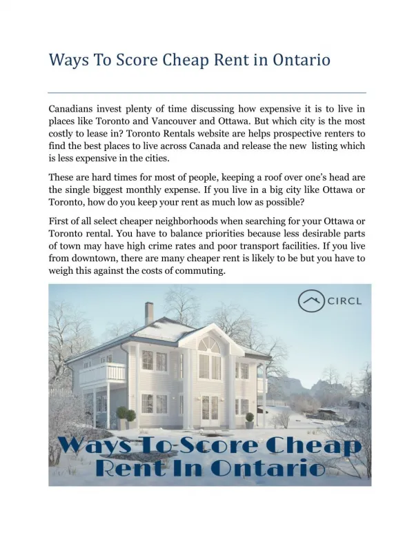 Ways to score cheap rent in Ontario