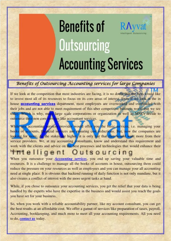 Benefits of Outsourcing Accounting services Companies