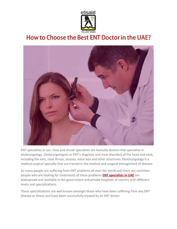 How to Choose the Best ENT Doctor in the UAE?