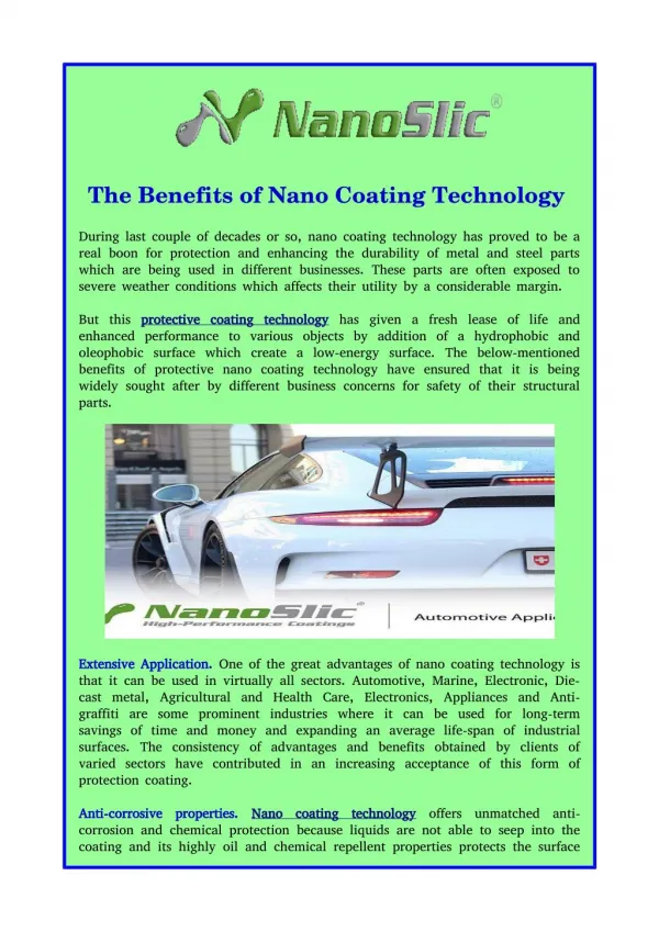 The Benefits of Nano Coating Technology
