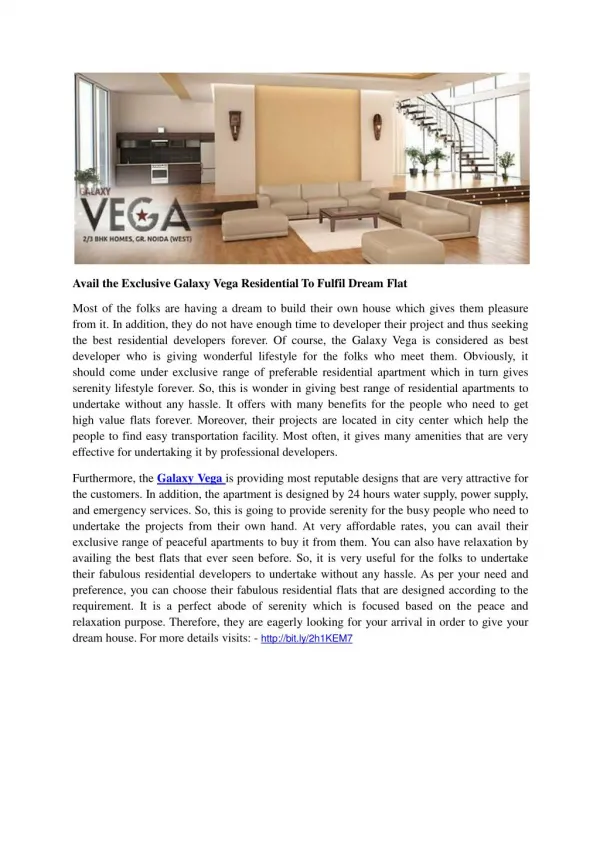 Avail the Exclusive Galaxy Vega Residential To Fulfil Dream Flat