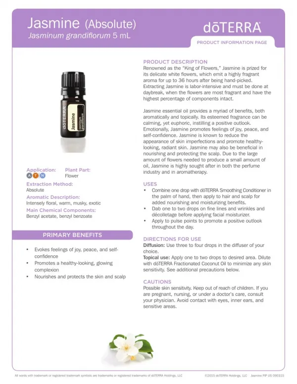 Jasminum grandiflorum Jasmine essential oil By doterra