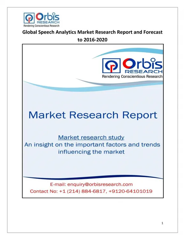 Speech Analytics Market Global 2016-2020 Forecast Report