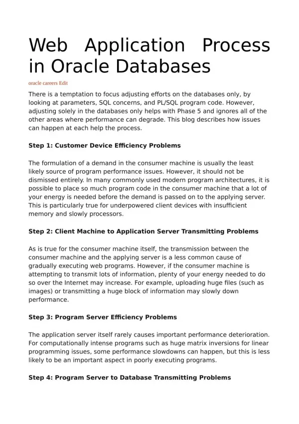 Web Application Process in Oracle Databases