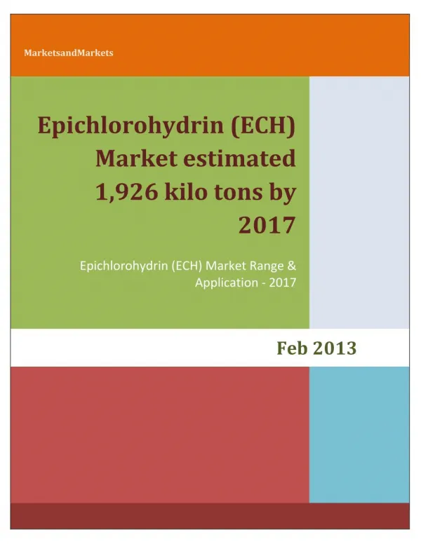 Epichlorohydrin (ECH) Market estimated 1,926 kilo tons by 2017