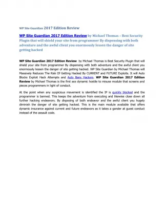 WP Site Guardian 2017 Edition Reviews and Free Bonus - slide 1