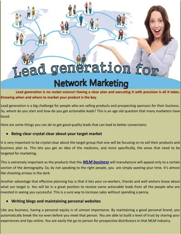 Lead generation for network marketing