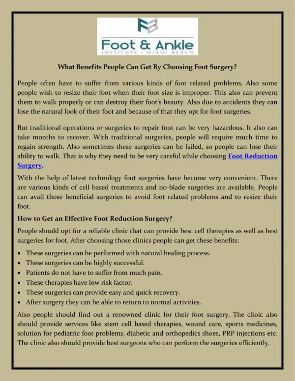 What Benefits People Can Get By Choosing Foot Surgery?