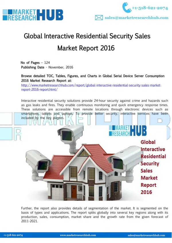 Global Interactive Residential Security Sales Market Report 2016