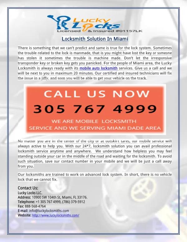Locksmith Solution In Miami