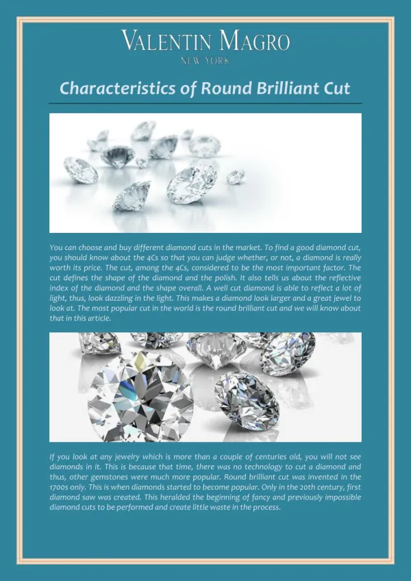 Characteristics of Round Brilliant Cut