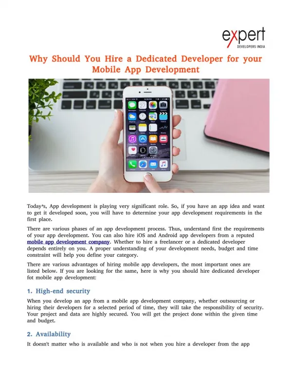 Why Should You Hire a Dedicated Developer for your Mobile App Development