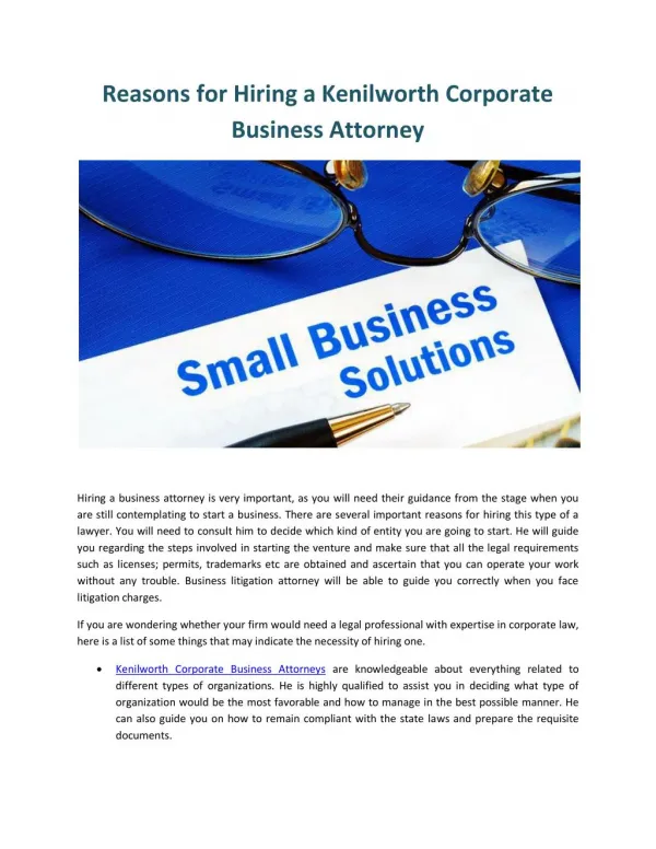 Kenilworth Corporate Business Attorneys