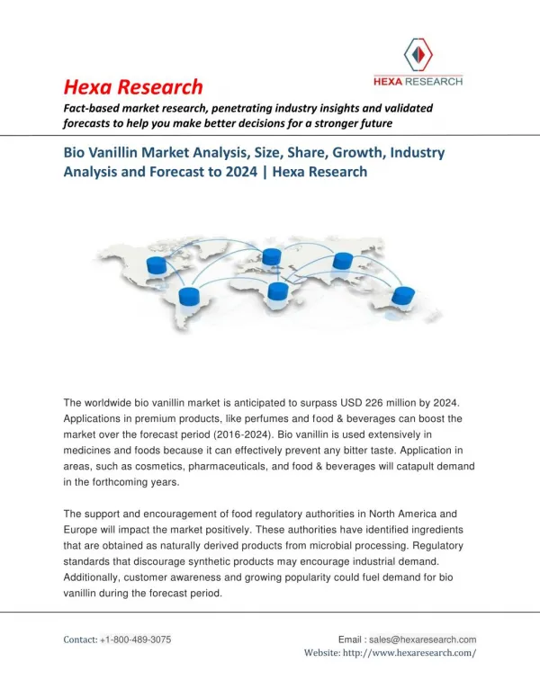 Bio Vanillin Market to Exceed USD 226 Million by 2024 - Research Report by Hexa Research