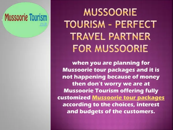 Customized Mussoorie Tour Packages