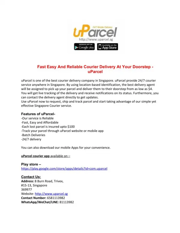 Fast Easy And Reliable Courier Delivery At Your Doorstep - uParcel