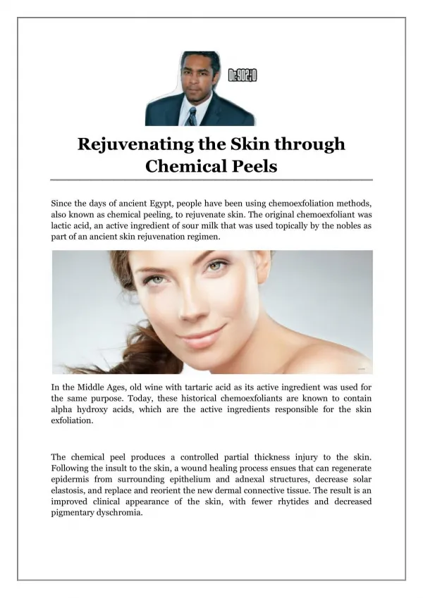 Rejuvenating the Skin through Chemical Peels