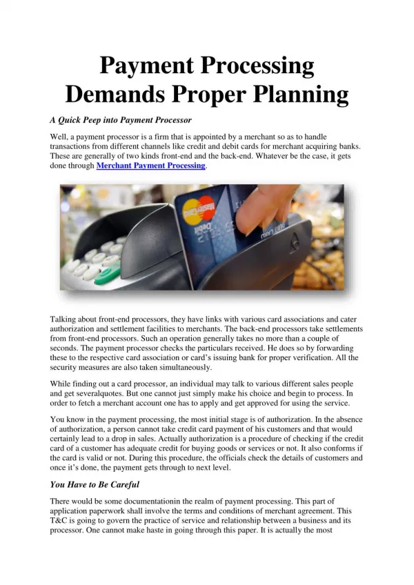Payment Processing Demands Proper Planning