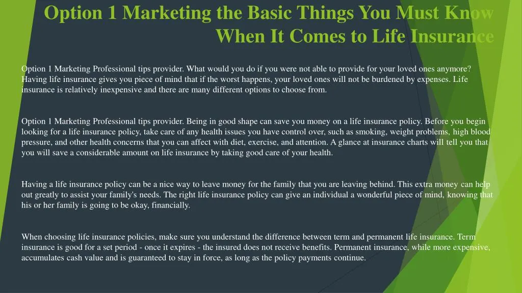 option 1 marketing the basic things you must know when it comes to life insurance