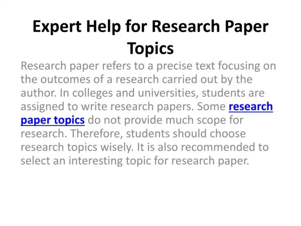 Expert Help for Research Paper Topics by MyAssignmenthelp.com