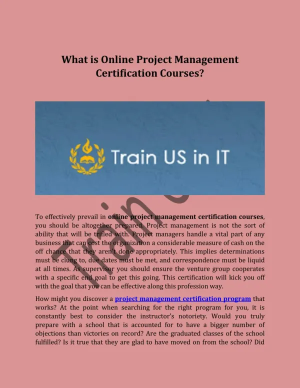 What is Online Project Management Certification Courses?
