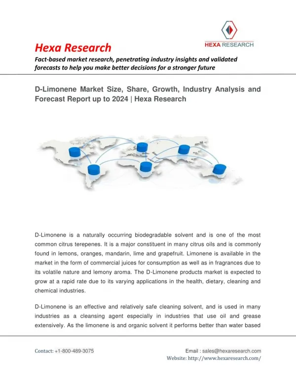 D-Limonene Market Size, Share | Industry Report, 2024 | Hexa Research