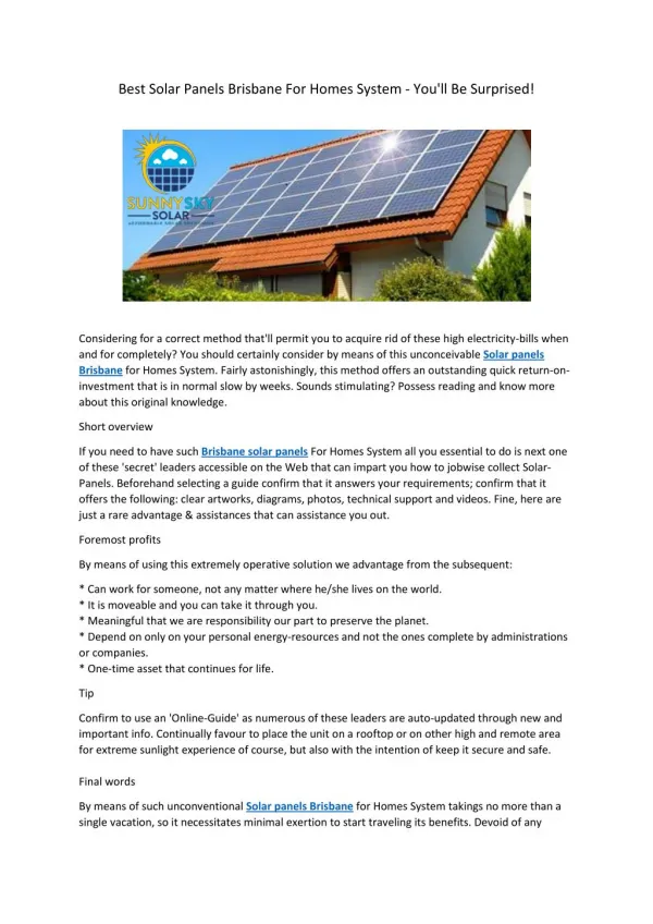 Best Solar Panels Brisbane For Homes System - You'll Be Surprised!