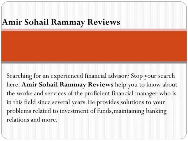 Amir Sohail Rammay Reviews