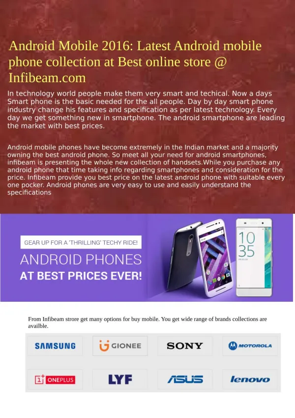 Android Mobile 2016: Latest Android mobile phone collection at Best online store @ Infibeam.com