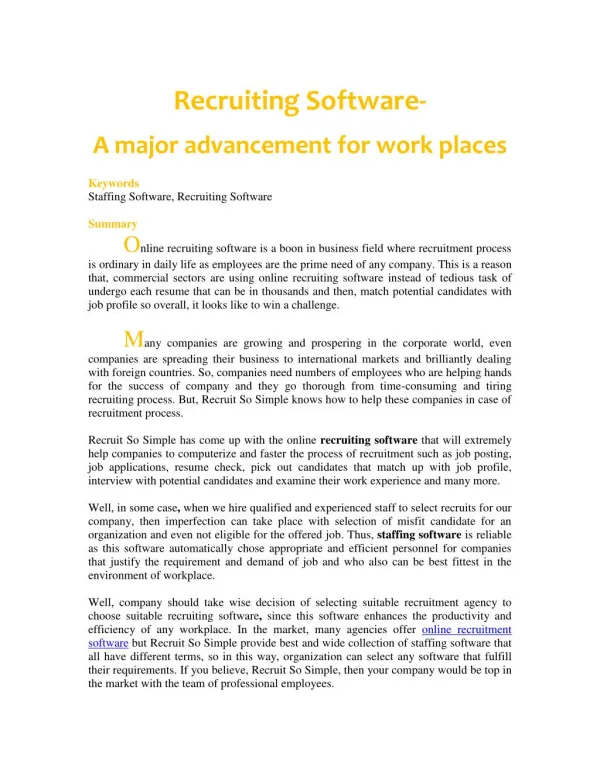 Recruiting Software- A major advancement for work places