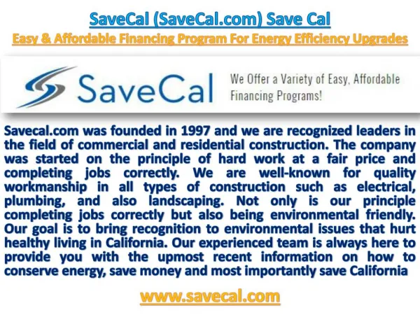 Save Cal (SaveCal.com) SaveCal Energy Efficient Program For Your Home & Office