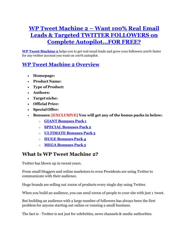 WP Tweet Machine 2 Review-(Free) bonus and discount