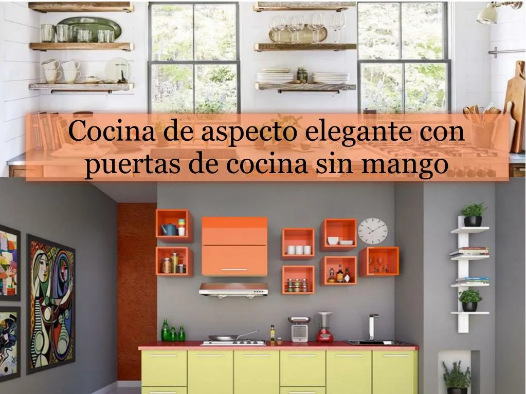 cocina de aspecto elegante con puertas de cocina sin mango