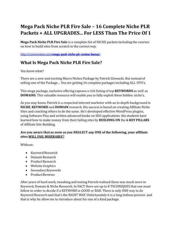 Mega Pack Niche PLR Fire Sale Review & Mega Pack Niche PLR Fire Sale $16,700 bonuses