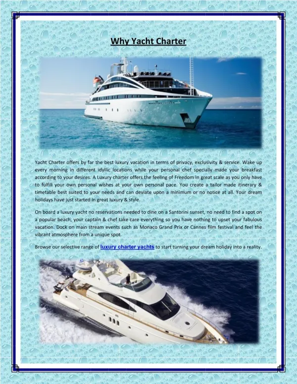 Why Yacht Charter
