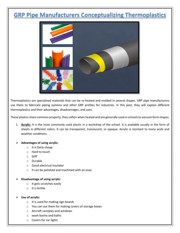 GRP Pipe Manufacturers Conceptualizing Thermoplastics