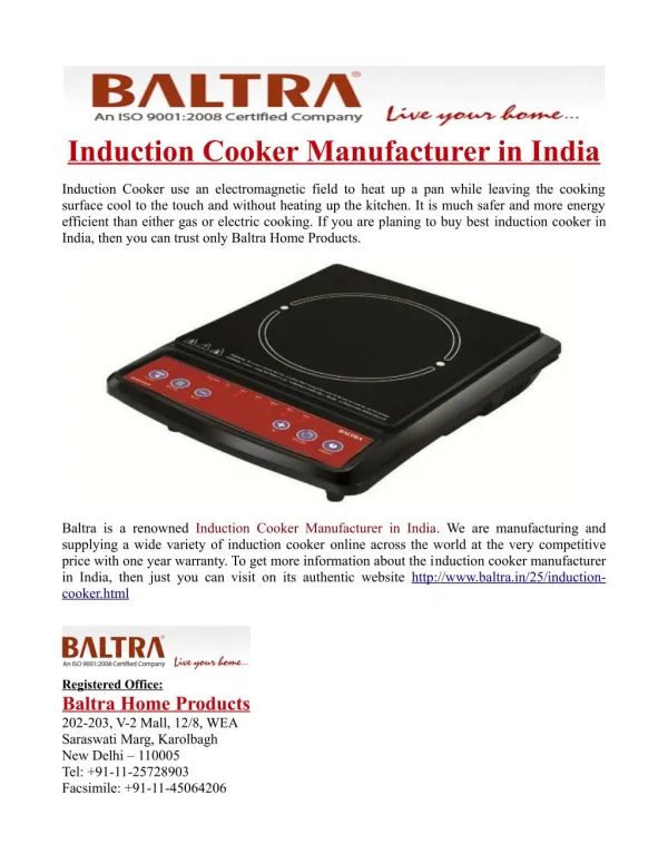 Induction Cooker Manufacturer in India