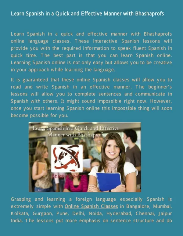 Learn Spanish in a Quick and Effective Manner with Bhashaprofs
