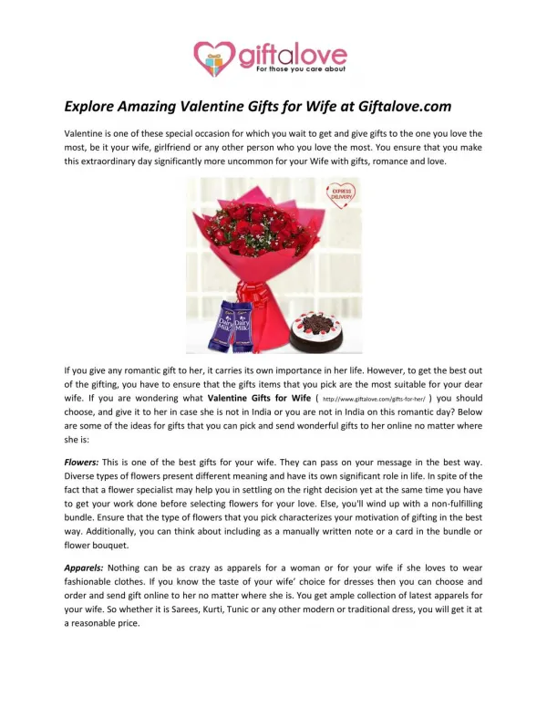 Explore Amazing Valentine Gifts for Wife at Giftalove.com