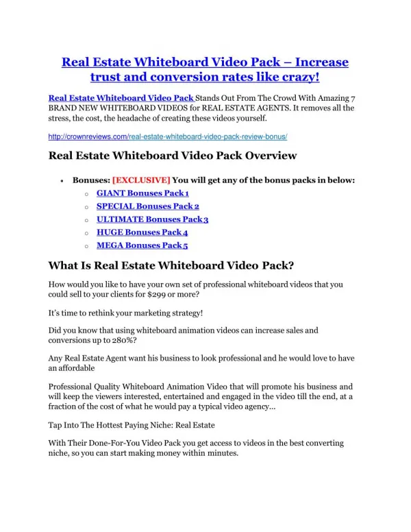Real Estate Whiteboard Video Pack review & (GIANT) $24,700 bonus